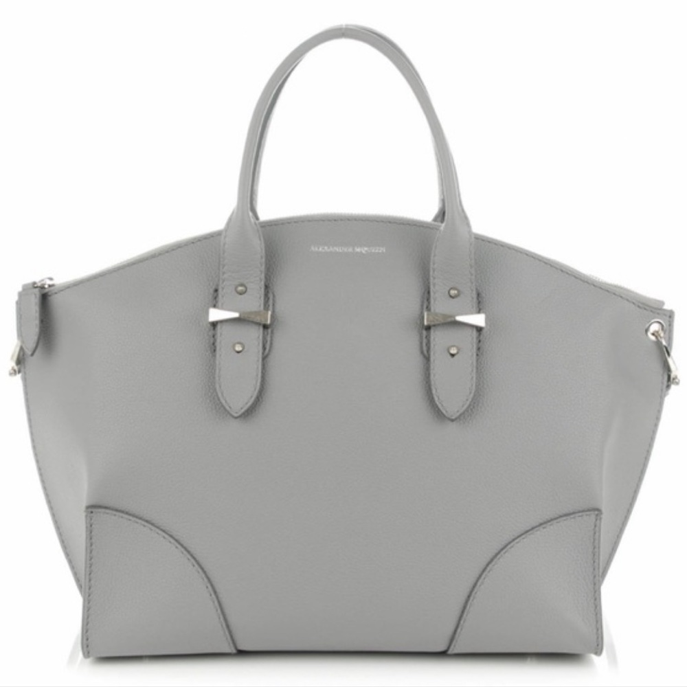 Alexander McQueen Legend Pebbled Leather Oversized Tote Satchel, Grey.